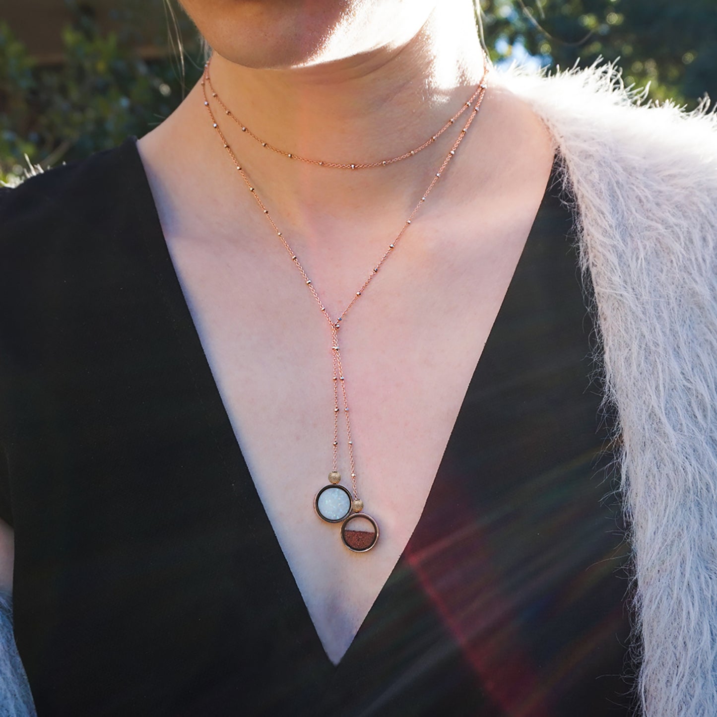 Australian Opal & Red Desert Sand Duo Necklace