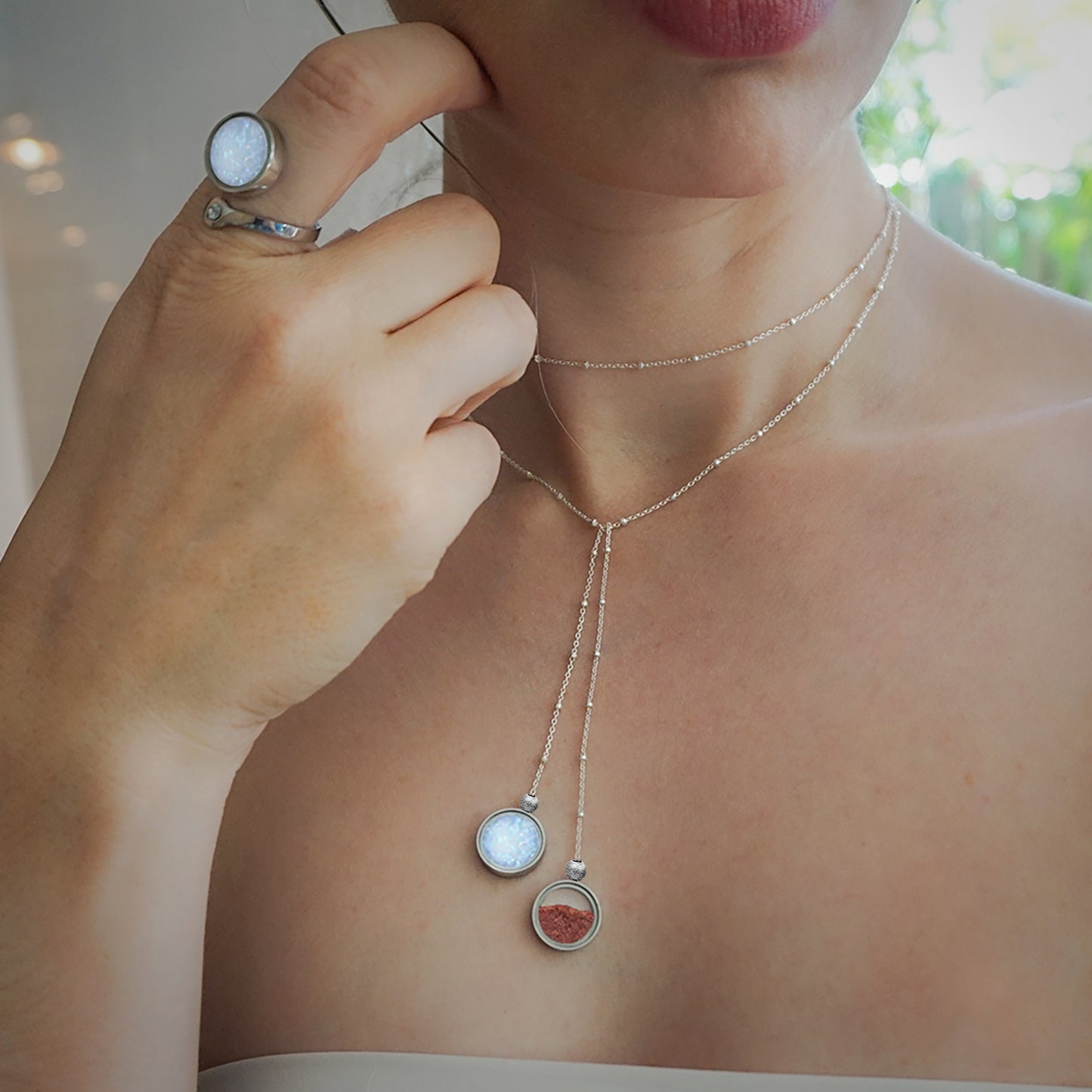 Australian Opal & Red Desert Sand Duo Necklace