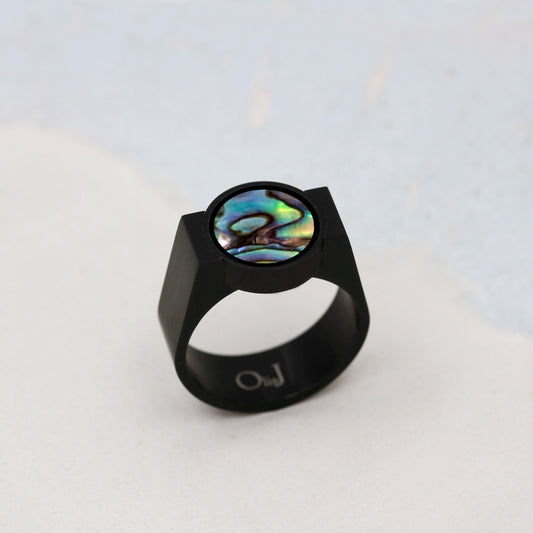 Abalone Shell Unisex Ring - Signet Style