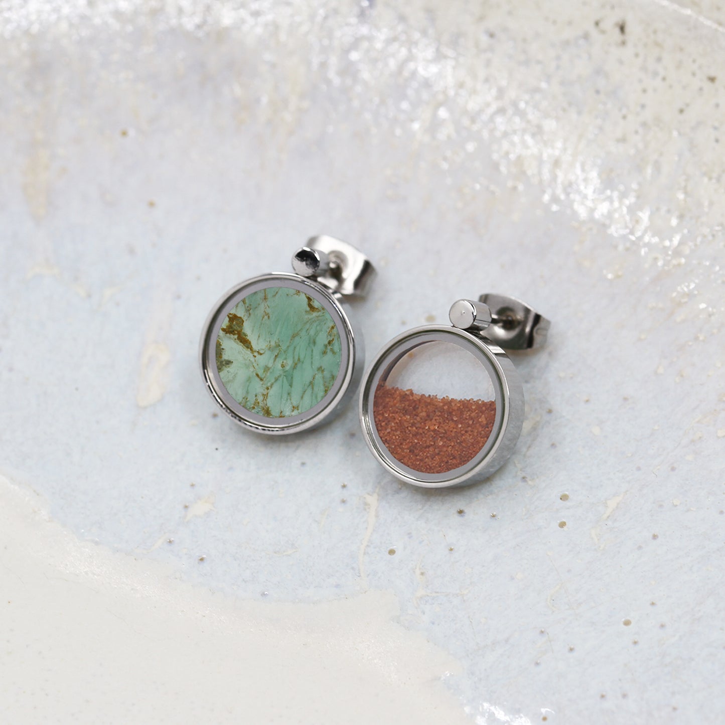 Boucles d'oreilles en Variscite Australienne & en Sable Rouge du désert Australien