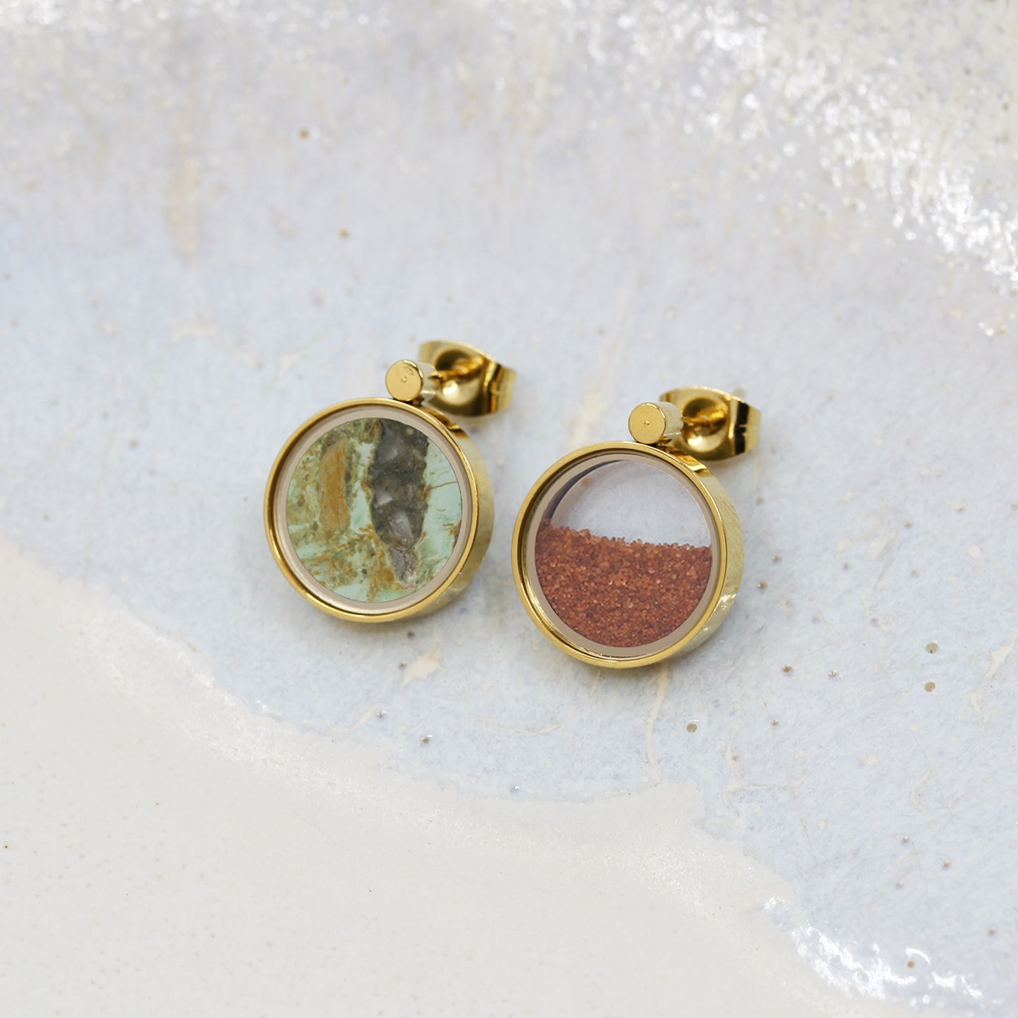 Boucles d'oreilles en Variscite Australienne & en Sable Rouge du désert Australien