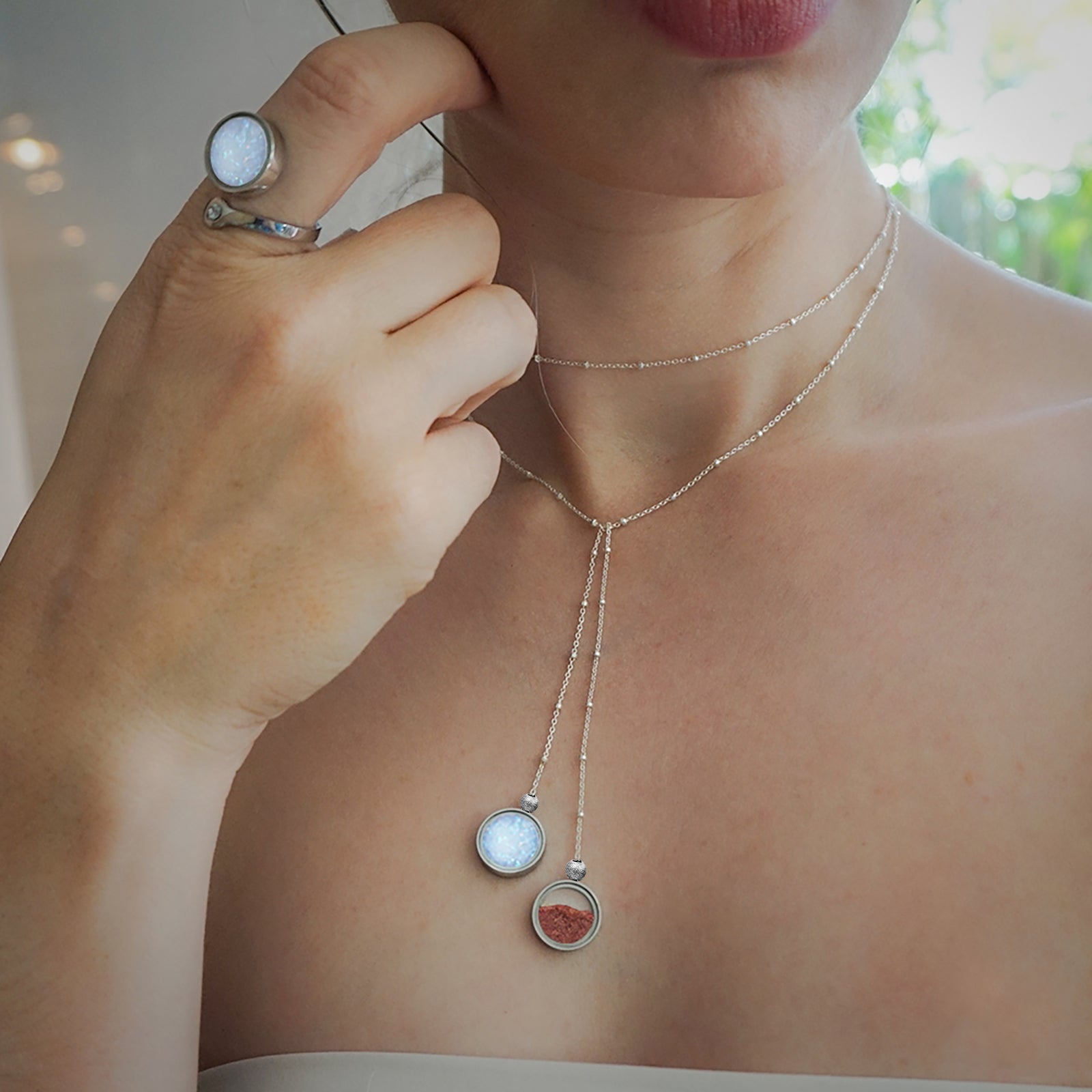 Australian Opal & Red Desert Sand Duo Necklace - Necklaces | Oli&J