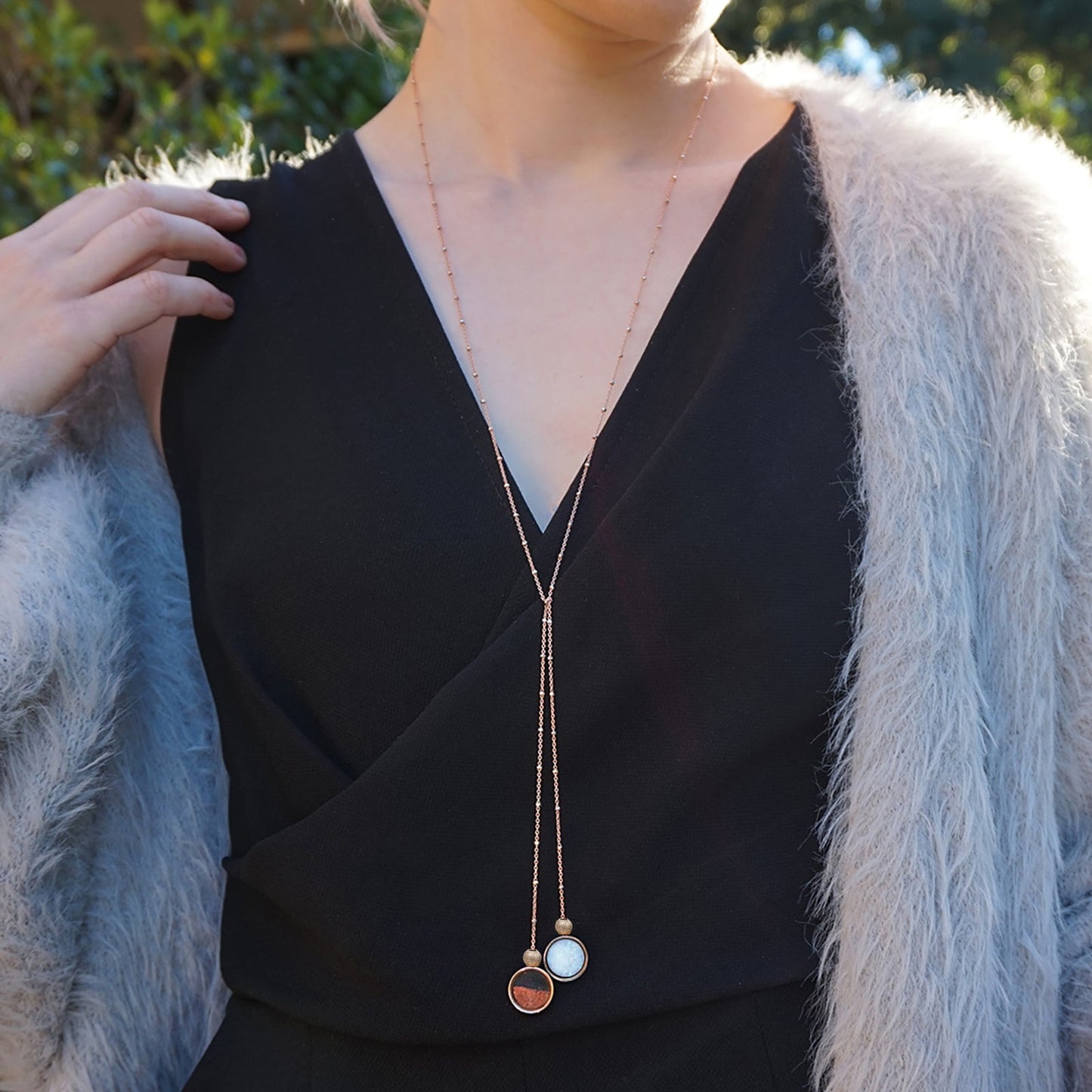 Australian Opal & Red Desert Sand Duo Necklace - Necklaces | Oli&J