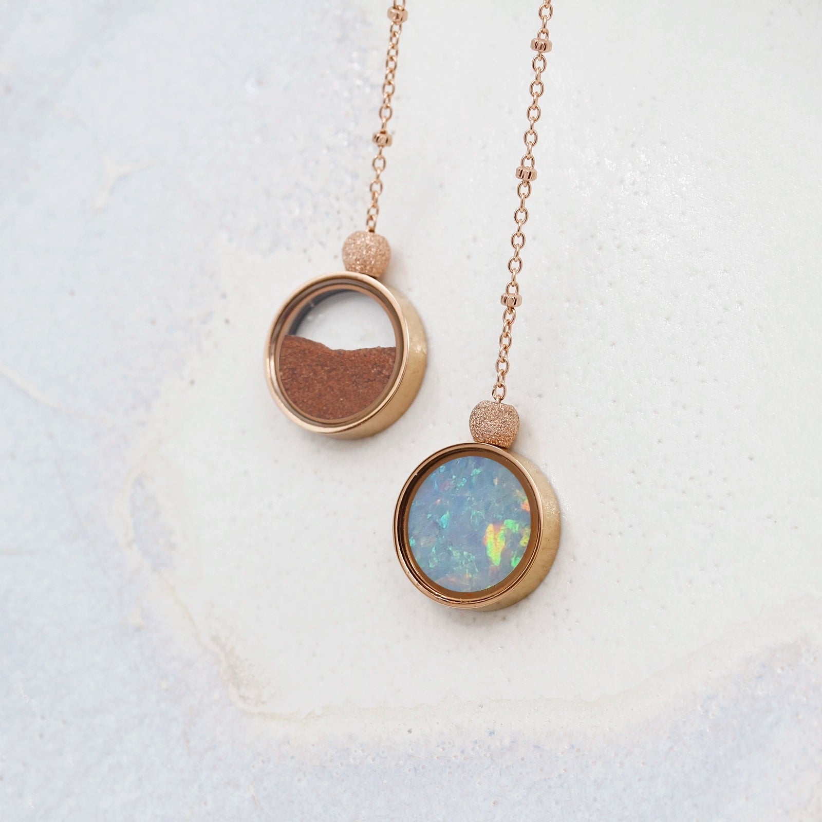 Australian Opal & Red Desert Sand Duo Necklace - Necklaces | Oli&J