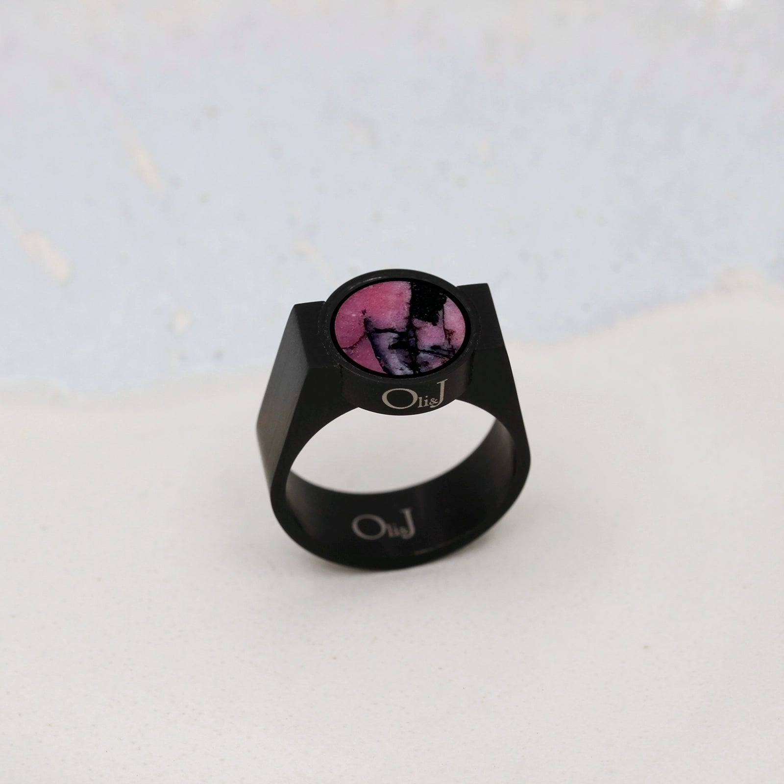 Australian Rhodonite Unisex Ring - Signet Style - | Oli&J