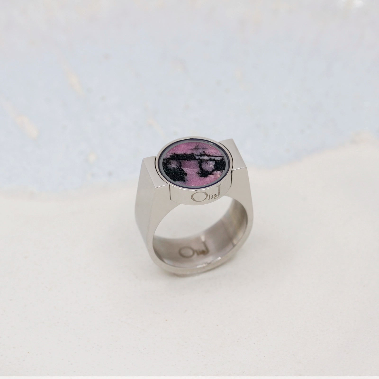 Australian Rhodonite Unisex Ring - Signet Style - | Oli&J